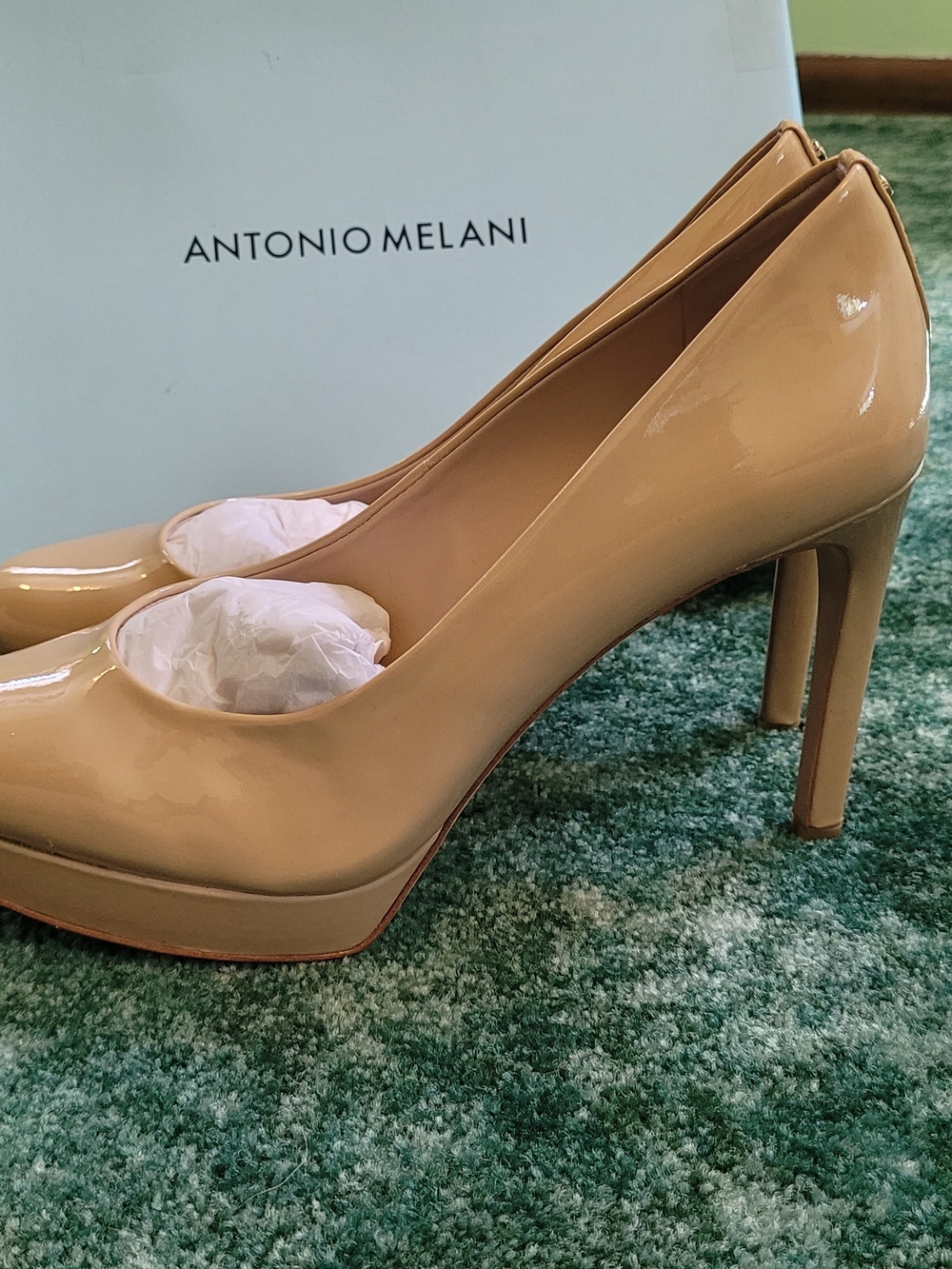 NEW ANTONIO MELANI Patent Nude Platform Pumps - Picture 3 of 13